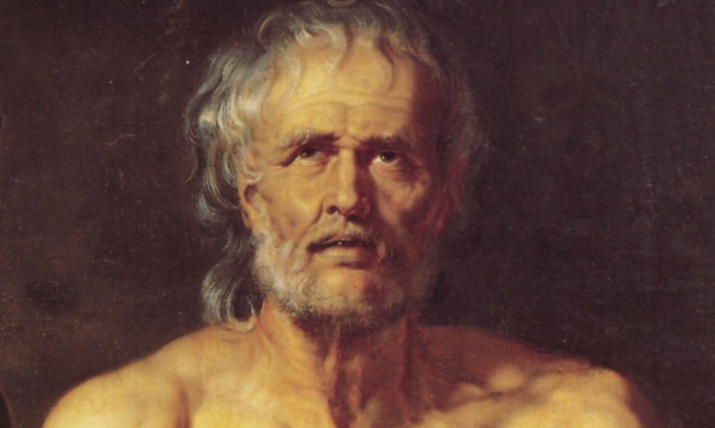 Particolare del dipinto a olio "Morte di Seneca" con il ritratto di Seneca di Rubens